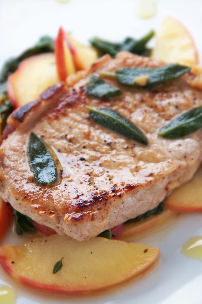 Apple Pork Steaks with Nectarine and Basil Salad