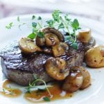 Steak with Mushrooms and Buffalo Mozzarella