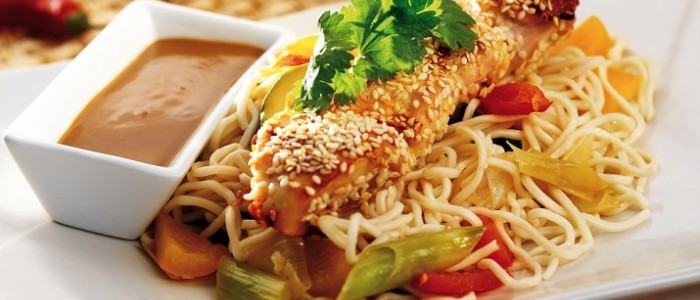 Sticky Sesame Chicken with Soba Noodles 700x700